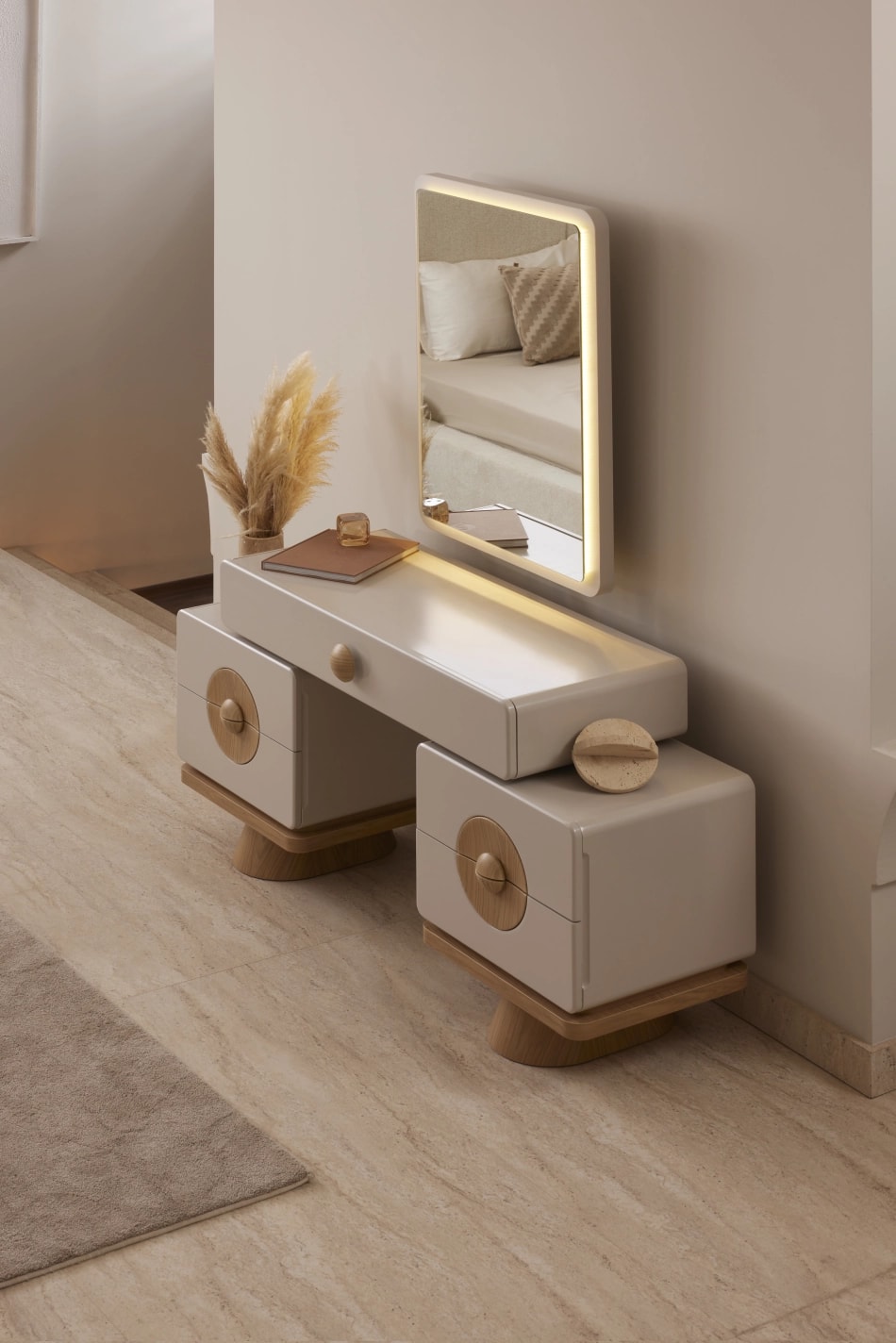 Comoda cu oglinda pouf dormitor ROMA ID